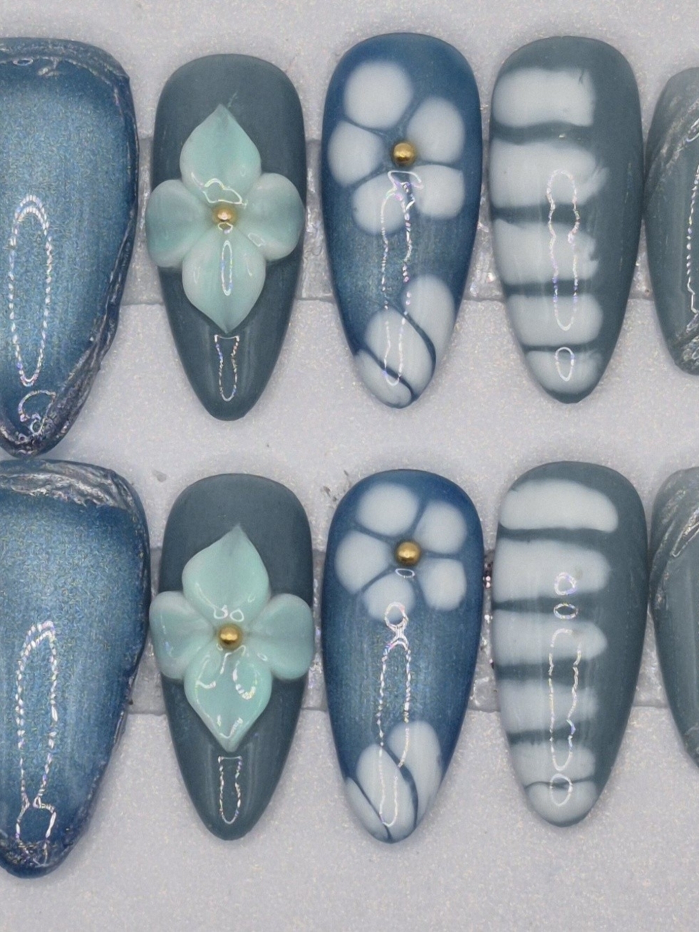 Small Almond Press On Nails Azure Fae Waters Handmade